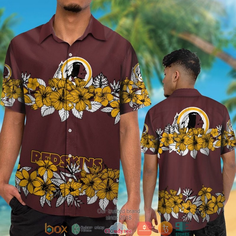 Washington_Redskins_hibiscus_flower_line_Hawaiian_Shirt_short_1