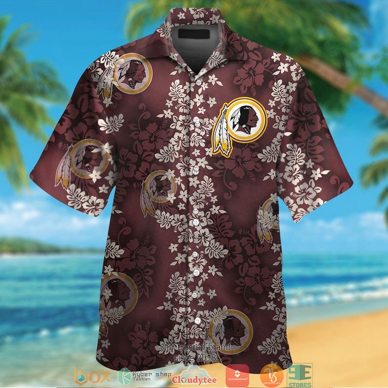 Washington_Redskins_hibiscus_flowers_pattern_Hawaiian_Shirt_Short