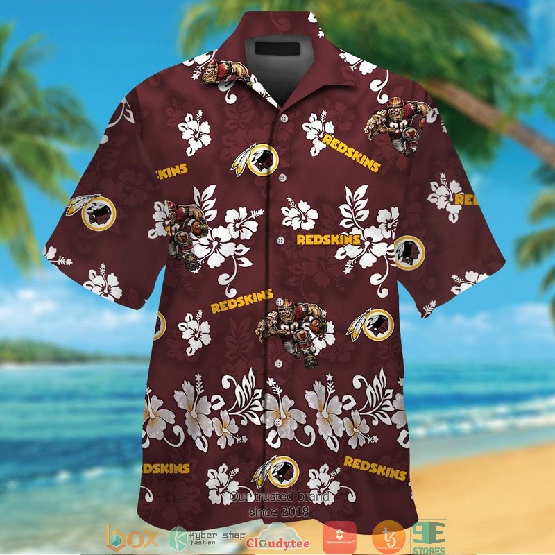 Washington_Redskins_hibiscus_pattern_Hawaiian_Shirt_Short