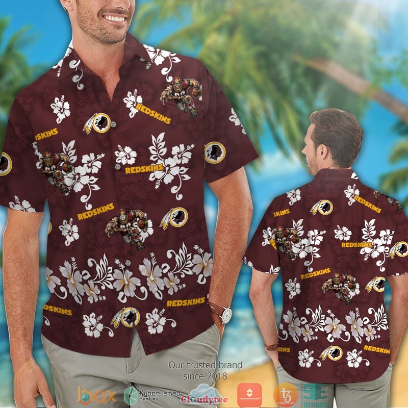 Washington_Redskins_hibiscus_pattern_Hawaiian_Shirt_Short_1