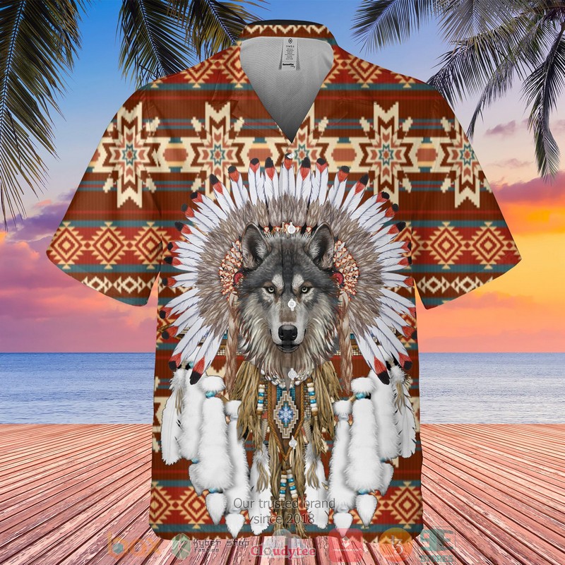 Wolf_Native_American_Pattern_red_Hawaiian_Shirt