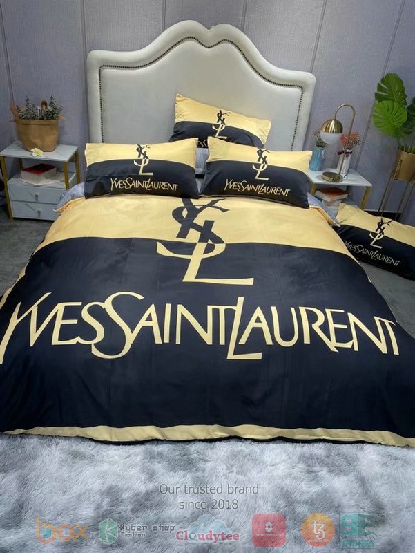 Ysl_Yves_Saint_Laurent_High_end_Brand_yellow_dark_blue_Bedding_Set