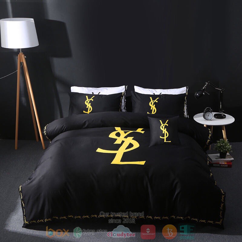 Ysl_Yves_Saint_Laurent_Luxury_Brand_black_Bedding_Set