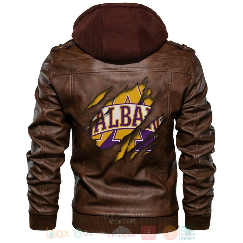 Albany_Great_Danes_NCAA_Brown_Motorcycle_Leather_Jacket
