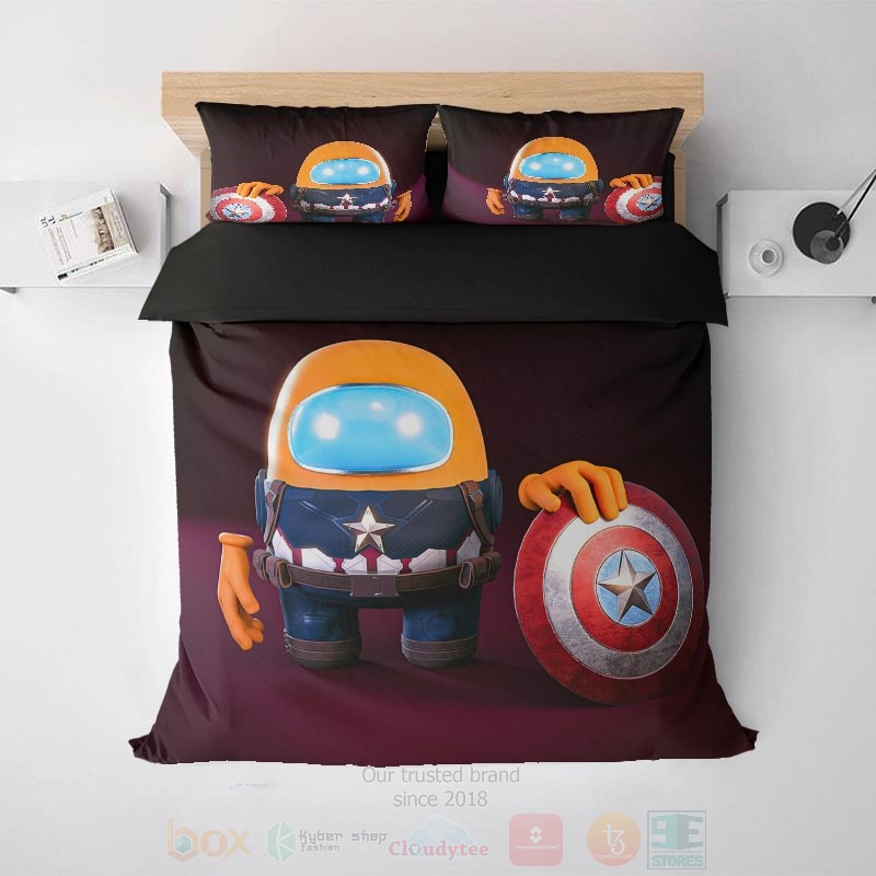 Among_Us_Captain_America_Shield_Crossover_Gaming_Bedding_Set