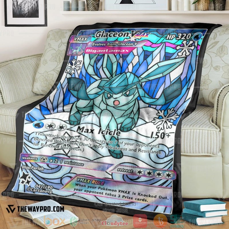 Anime_Pokemon_Card_Glaceon_Hybrid_Vmax_Stain_Glass_Soft_Blanket