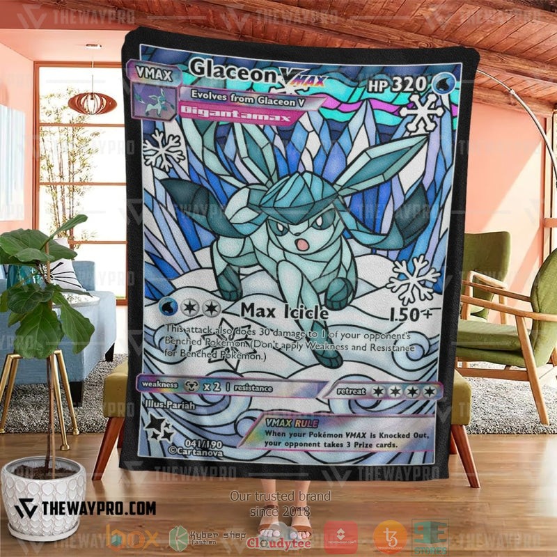 Anime_Pokemon_Card_Glaceon_Hybrid_Vmax_Stain_Glass_Soft_Blanket_1