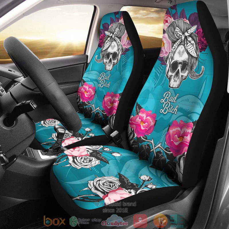 Bad_Bitch_Skull_girl_roses_Car_Seat_Cover
