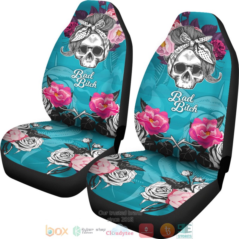 Bad_Bitch_Skull_girl_roses_Car_Seat_Cover_1