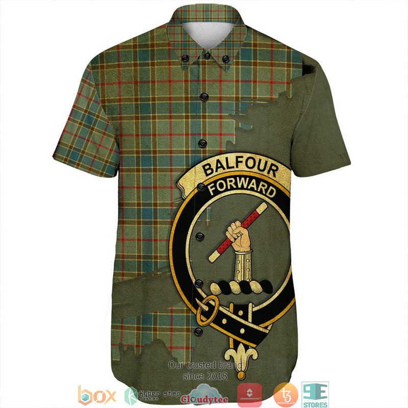Balfour_Blue_Tartan_Crest_Personalized_Short_Sleeve_Hawaiian_Shirt_1