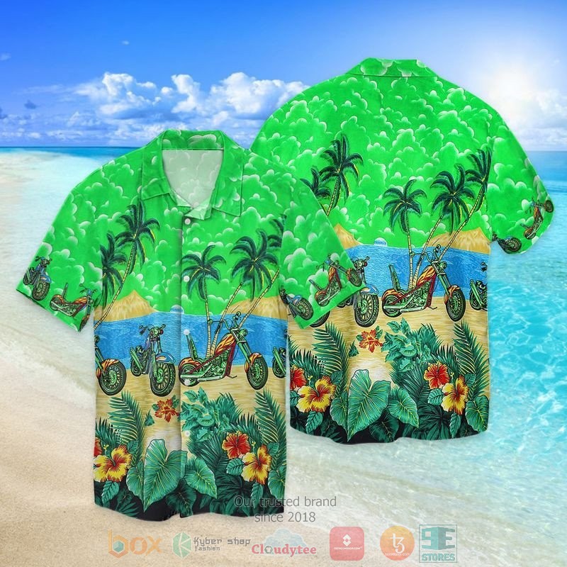 Beach_And_Motorcycle_Green_Flowers_Hawaiian_Shirt