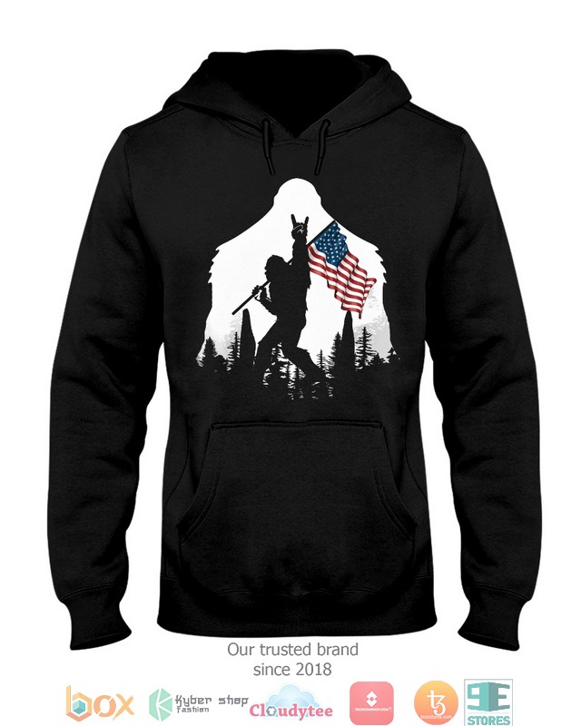 Bigfoot_Rock_And_Roll_USA_Flag_in_the_forest_shirt_hoodie