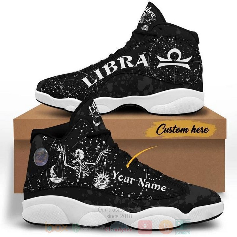 Black_And_White_Skull_Libra_Custom_Name_Air_Jordan_13_Shoes