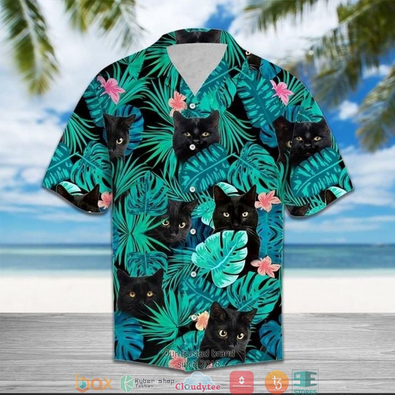 Black_Cats_Flowers_Short_Sleeve_Hawaiian_Shirt