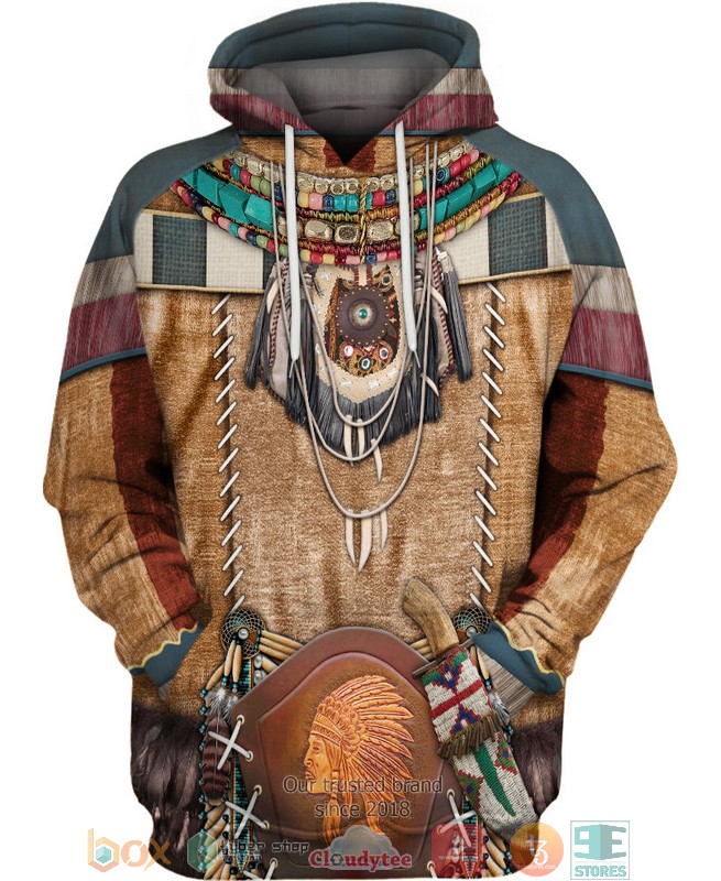 Brown_Pattern_Warrior_Style_Native_American_3D_Shirt_Hoodie