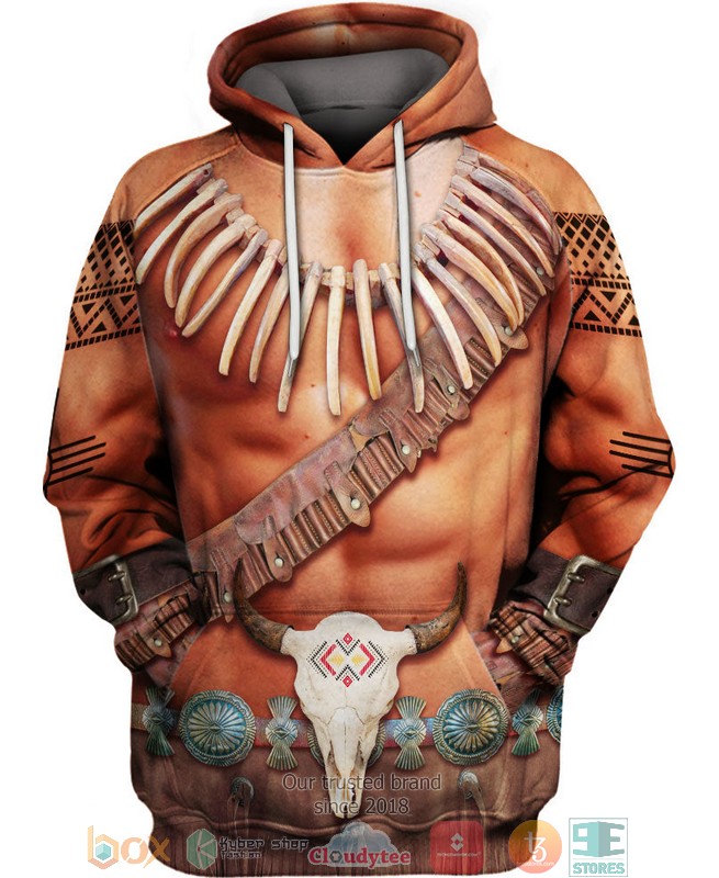 Brown_Skin_Pattern_Native_American_Bison_Skull_3D_Shirt_Hoodie