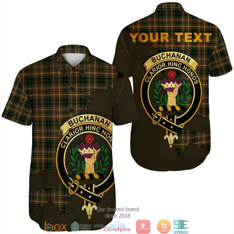 Buchanan_Hunting_Tartan_Crest_Personalized_Short_Sleeve_Hawaiian_Shirt