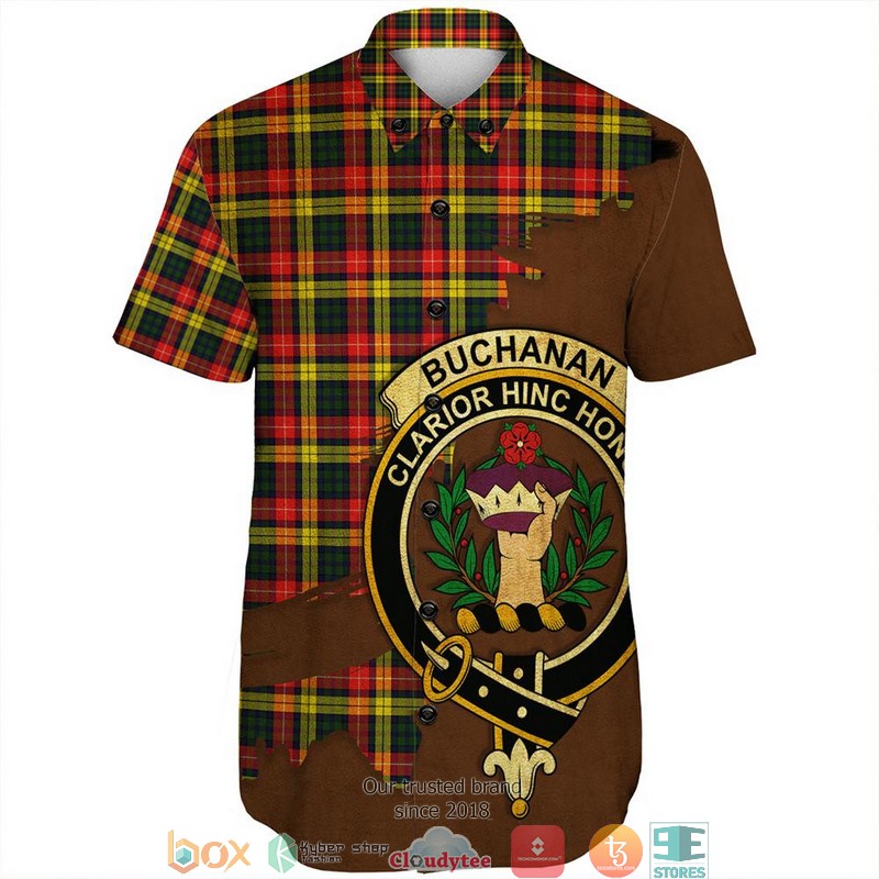 Buchanan_Modern_Tartan_Crest_Personalized_Short_Sleeve_Hawaiian_Shirt_1