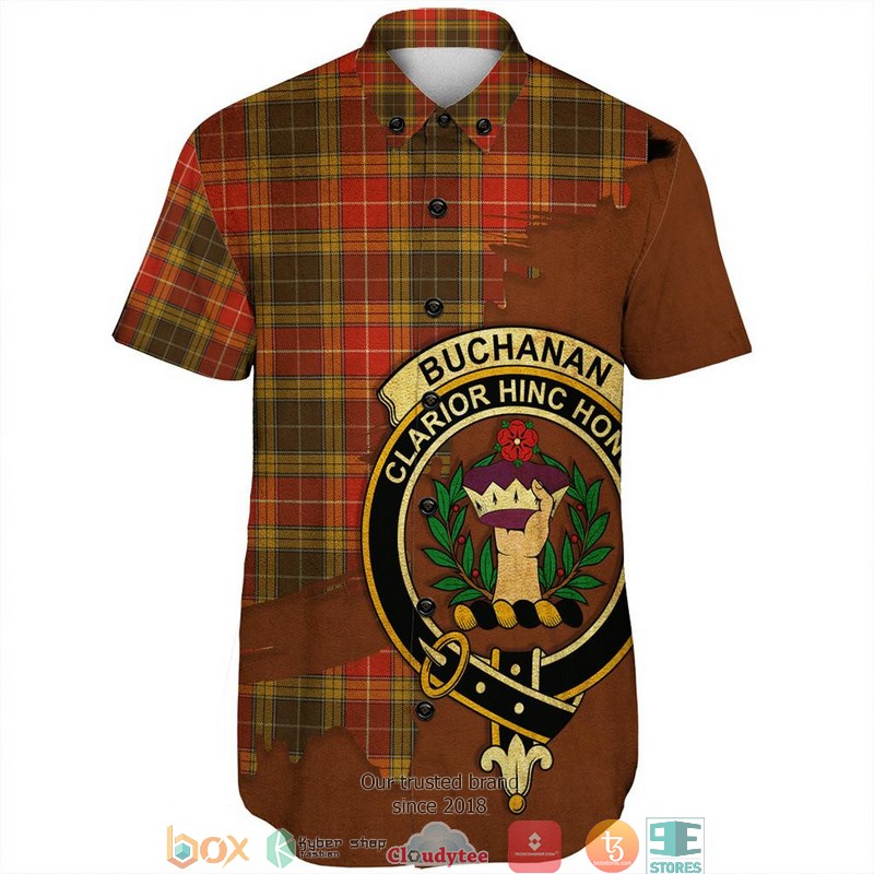 Buchanan_Old_Set_Weathered_Tartan_Crest_Personalized_Short_Sleeve_Hawaiian_Shirt_1