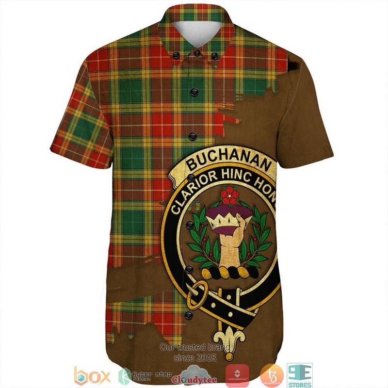 Buchanan_Old_Sett_Tartan_Crest_Personalized_Short_Sleeve_Hawaiian_Shirt_1