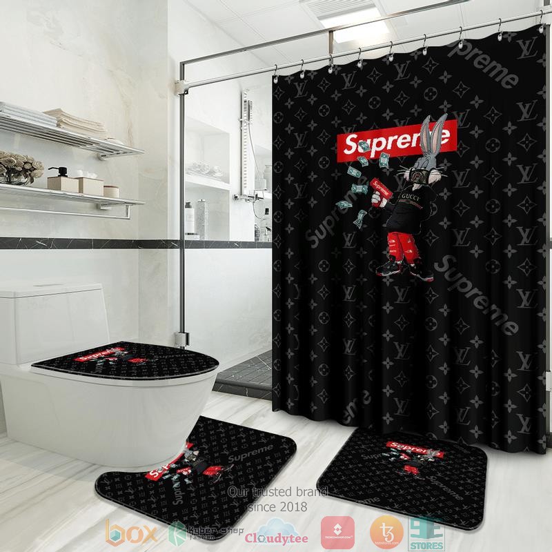 Bugs_Bunny_Supreme_Louis_Vuitton_black_pattern_Shower_Curtain_Sets