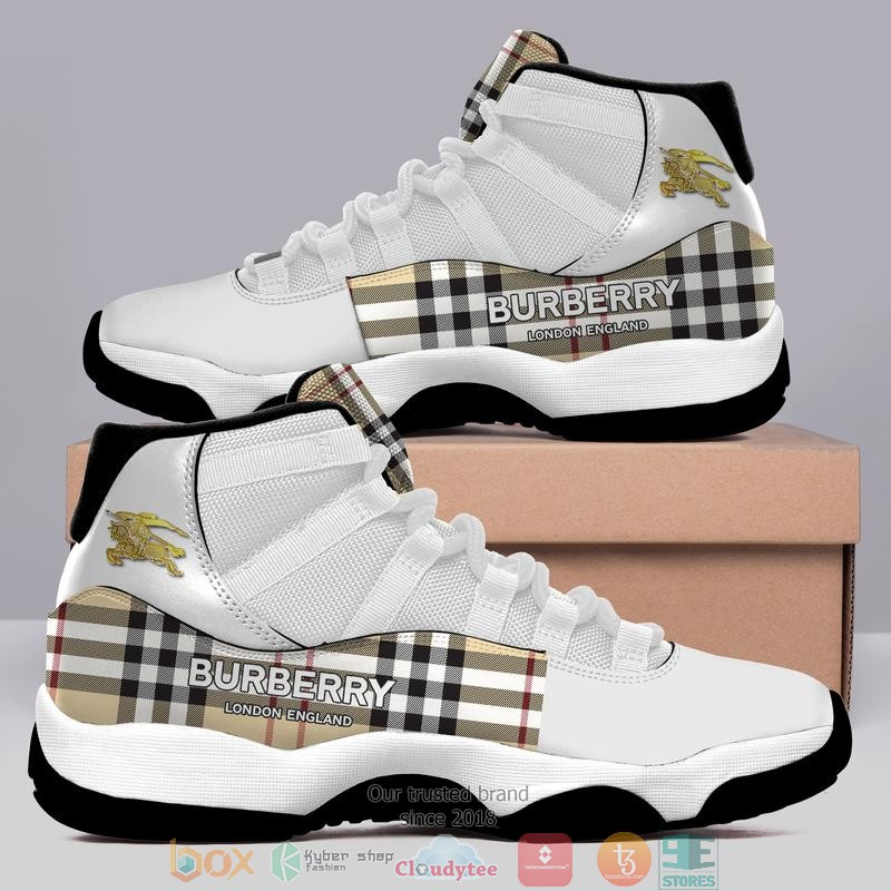 Burberry_Car_pattern_gold_logo_white_Air_Jordan_11_Sneaker_Shoes