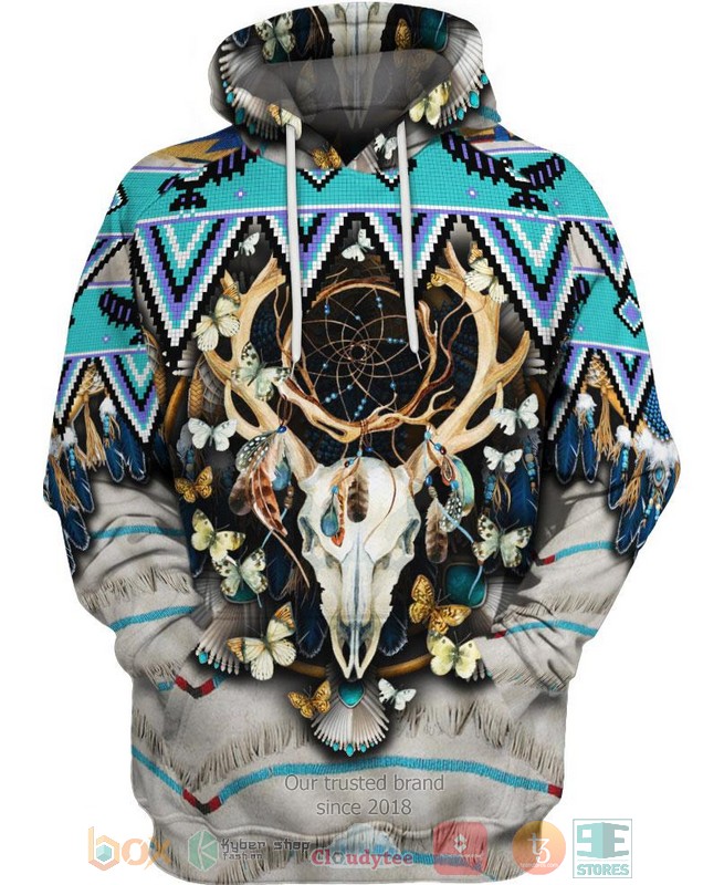 Butterfly_and_Buffalo_Skull_3D_Shirt_Hoodie
