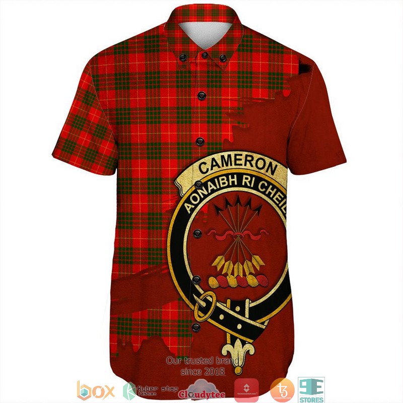 Cameron_Modern_Tartan_Crest_Personalized_Short_Sleeve_Hawaiian_Shirt_1