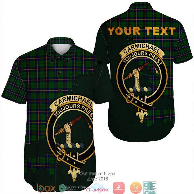 Carmichael_Modern_Tartan_Crest_Personalized_Short_Sleeve_Hawaiian_Shirt