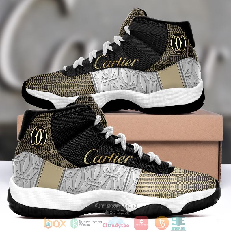 HOT Cartier Black gold silver pattern Air Jordan 11 Sneaker Shoes ...
