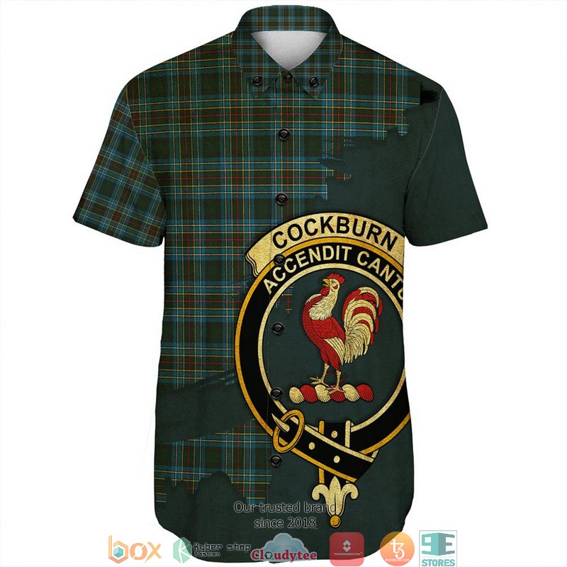 Cockburn_Modern_Tartan_Crest_Personalized_Short_Sleeve_Hawaiian_Shirt_1