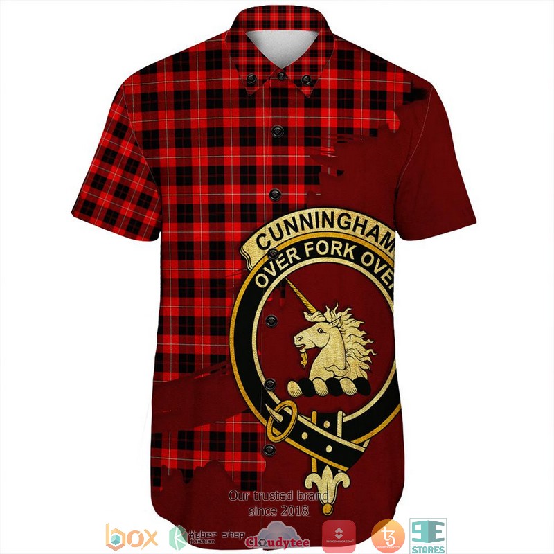 Cunningham_Modern_Tartan_Crest_Personalized_Short_Sleeve_Hawaiian_Shirt_1