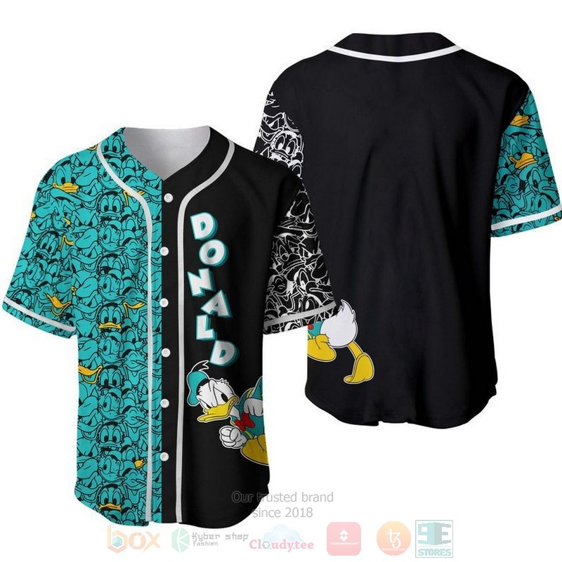 Donald_Duck_Pattern_All_Over_Print_Black__Turquoise_Baseball_Jersey
