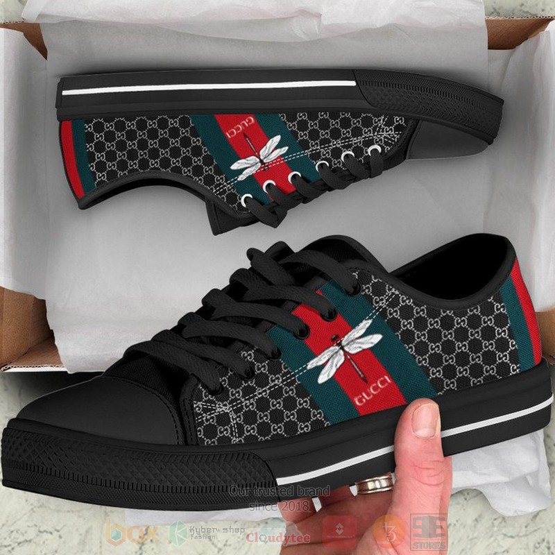 Dragonfly_Gucci_brand_black_pattern_canvas_low_top_shoes