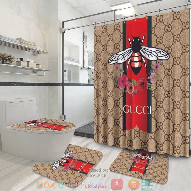Gucci_Bee_flowers_khaki_pattern_Shower_Curtain_Sets