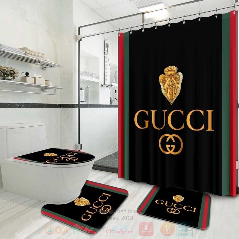 Gucci_Black_Color_Striped_Pattern_Inspired_Luxury_Shower_Curtain_Set