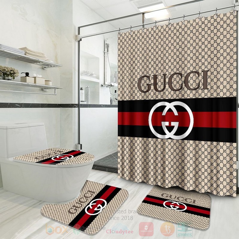 Gucci_Brown_Striped_Pattern_Inspired_Luxury_Shower_Curtain_Set