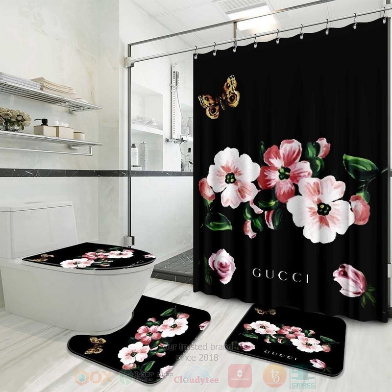 Gucci_Flower-Butterfly_Pattern_Black_Inspired_Luxury_Shower_Curtain_Set
