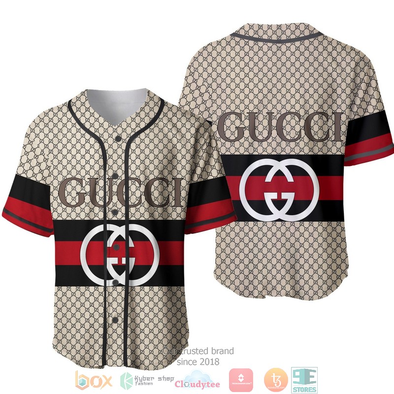 Gucci_Hive_Pattern_Red_black_line_Brown_Baseball_Jersey