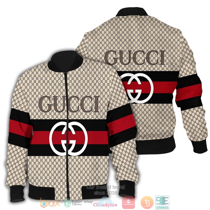 Gucci_Red_Black_line_hive_pattern_Apricot_Bomber_Jacket