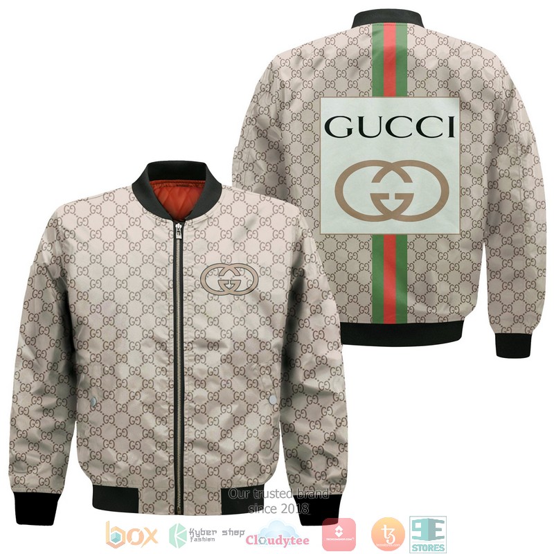 Gucci_Ree_Green_Stripe_hive_pattern_brown_Bomber_Jacket