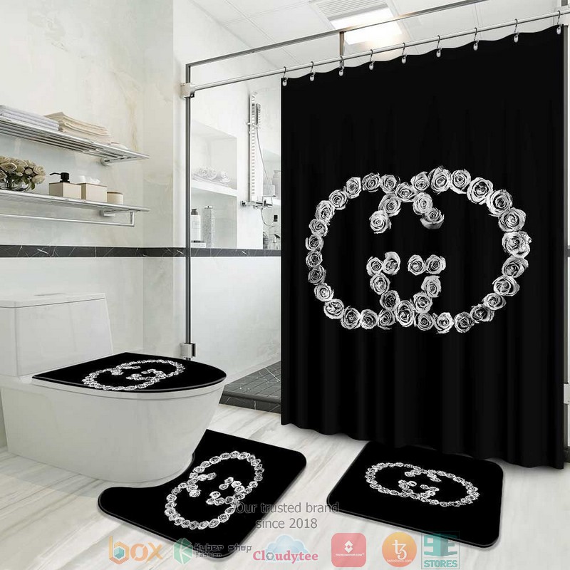 Gucci_Rose_logo_black_Shower_Curtain_Sets