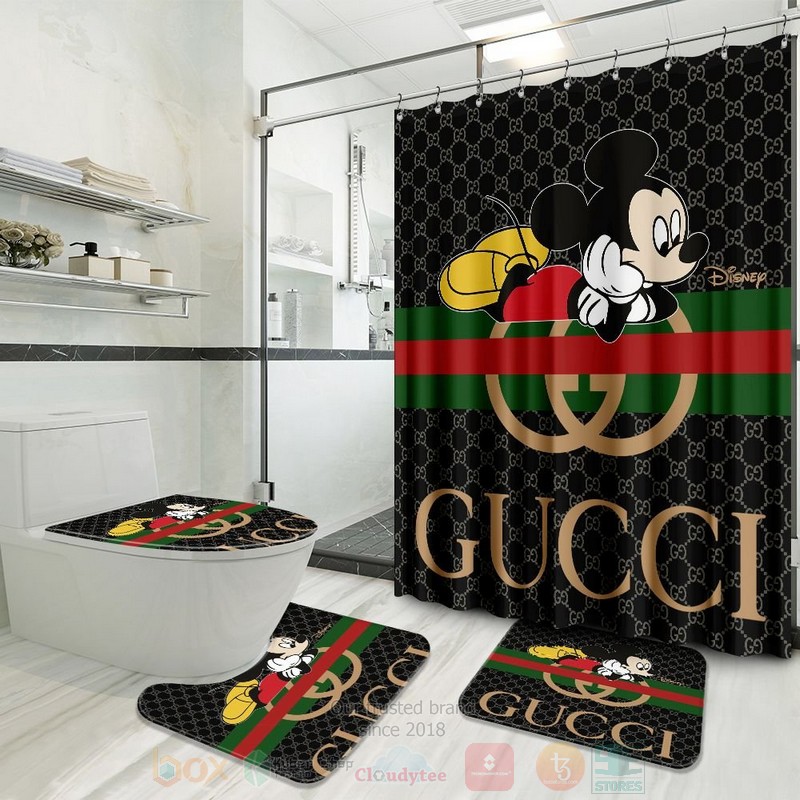 Gucci_Striped_Pattern_Mickey_Mouse_Grey-Black_Inspired_Luxury_Shower_Curtain_Set