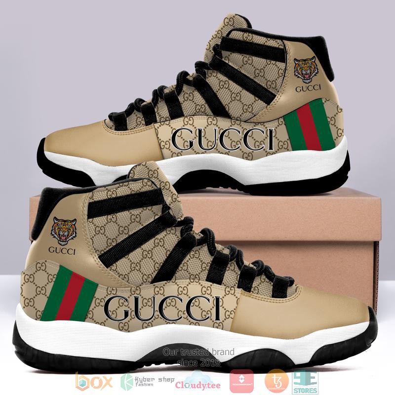 Gucci_Tiger_hive_pattern_brown_Air_Jordan_11_Sneaker_Shoes