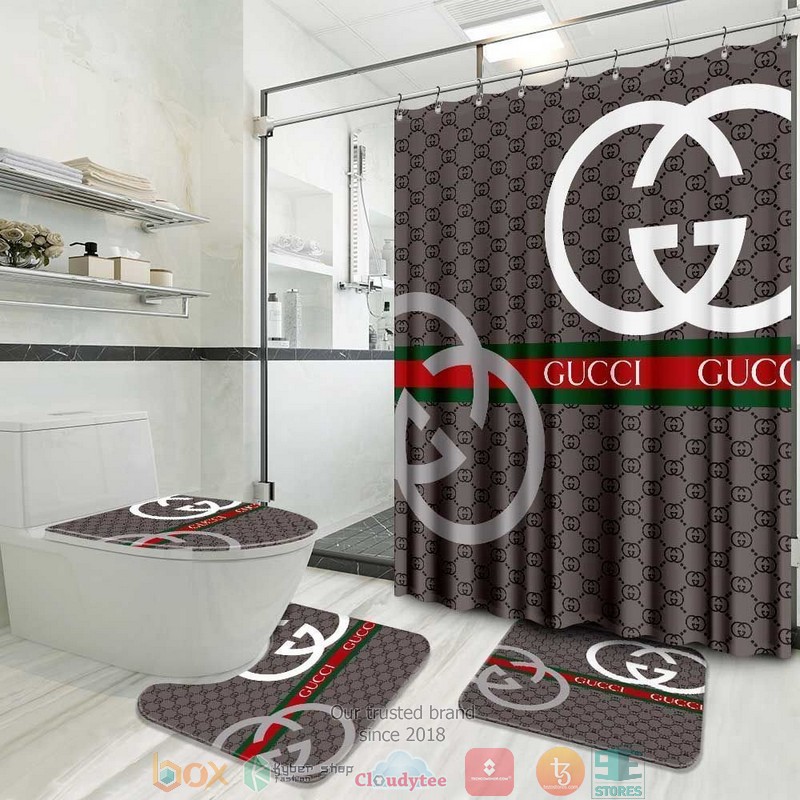 Gucci_brand_logo_grey_pattern_Shower_Curtain_Sets