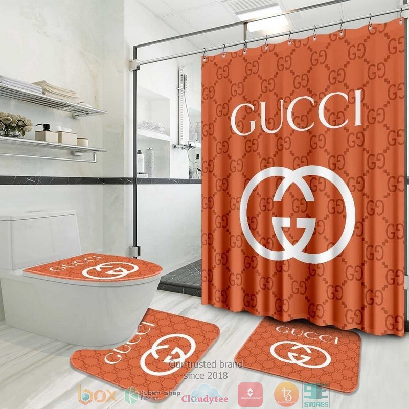 Gucci_brand_orange_pattern_Shower_Curtain_Sets
