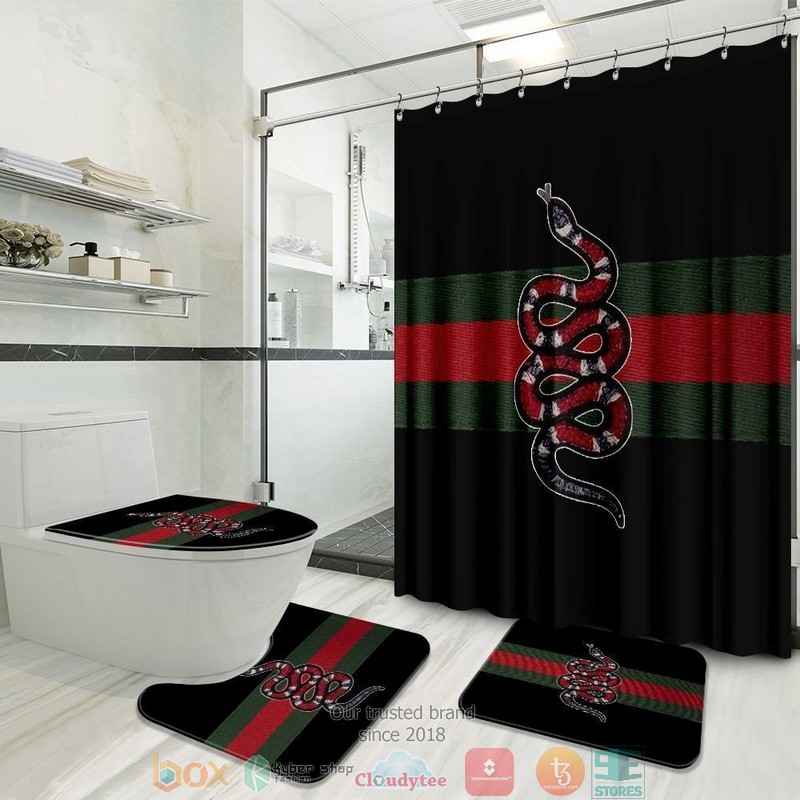 Kingsnake_Gucci_logo_black_Shower_Curtain_Sets