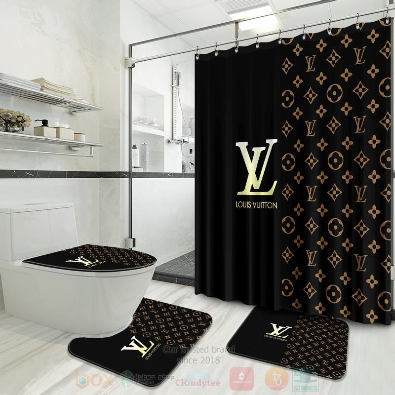 Louis_Vuitton_Black-Brown_Logos_Inspired_Luxury_Shower_Curtain_Set