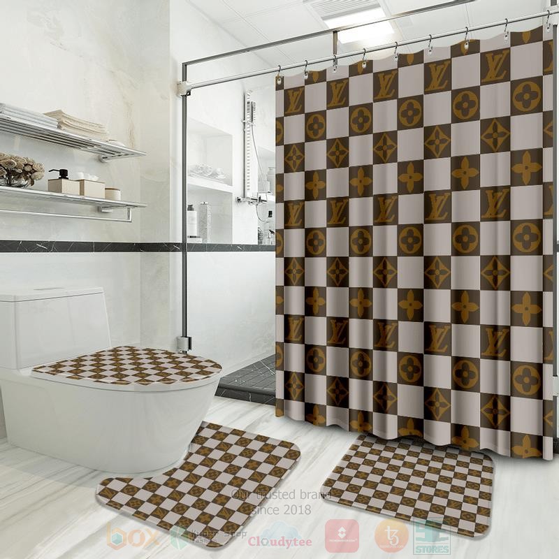 Louis_Vuitton_Brown-Grey_Caro_Pattern_Inspired_Luxury_Shower_Curtain_Set