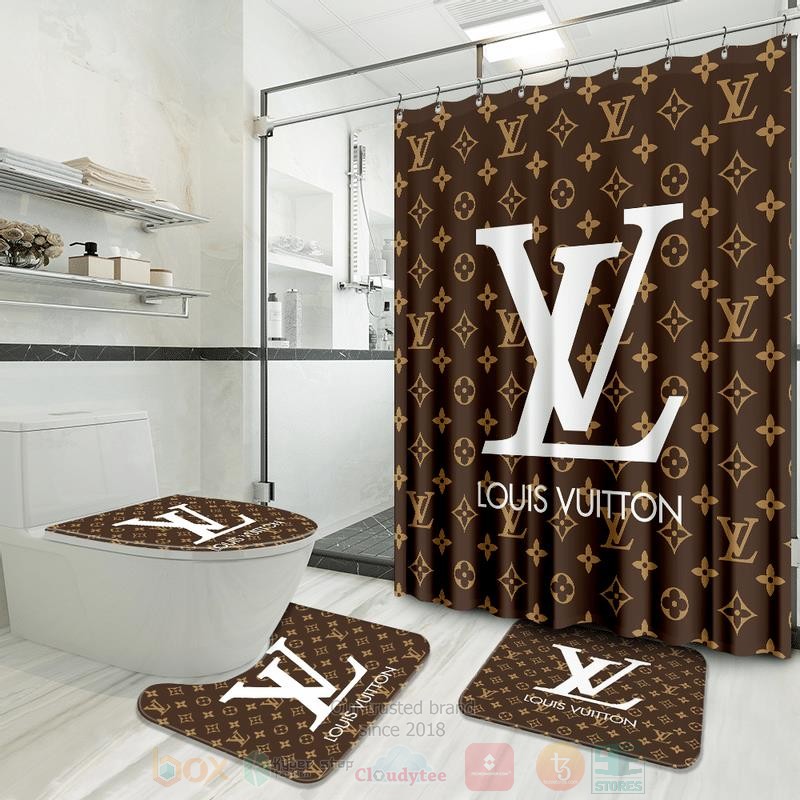 Louis_Vuitton_Brown-White_Logo_Pattern_Inspired_Luxury_Shower_Curtain_Set